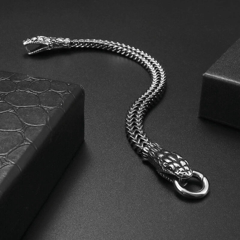 New High Quality Stainless Steel Double Snake Head Bracelet Punk Domineering Snake Bracelet Retro Fashion Men's Bracelet