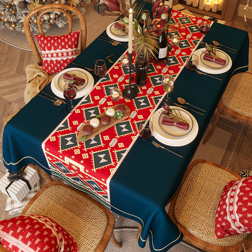 5YA1 Chenille New Year's tablecloth waterproof, anti-scalding, no-wash red Year of the Tiger coffee table dining table mat rectangular tablecloth