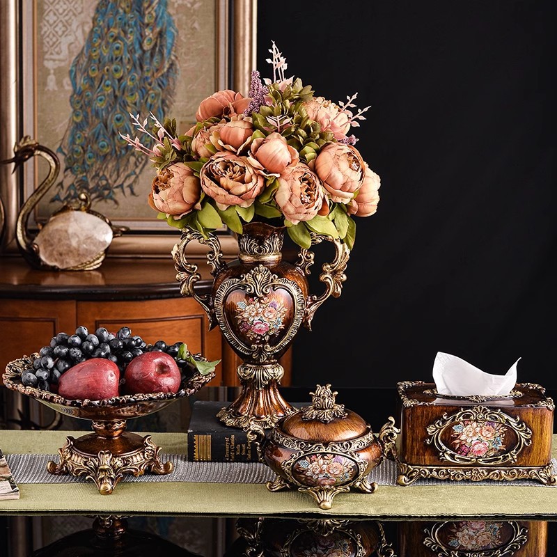 Flores estadounidenses bandeja de frutas caja de toallas artesanía colgada en la pared decoración artesanal sala de estar lujosa decoración floral almacenamiento
