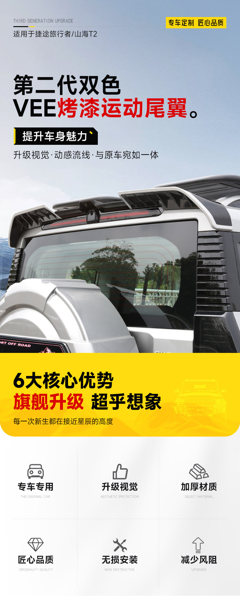 Suitable for Traveler Mc Large Rear Wing, Special for Shanhai T2, Modified Roof Spoiler, No Drilling Required