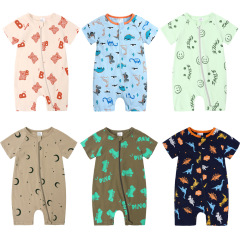 INS summer baby short-sleeved harem newborn printed double zipper jumpsuit male baby rompers one piece drop shipping
