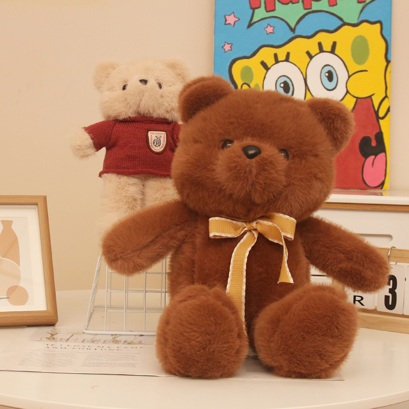 Vestido de visón dorado, pajarita, oso de peluche, muñeco de peluche, muñeca de oso, juguete para niños, regalo para novio y novia