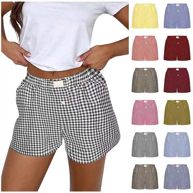 Summer 2024 New Cross-border AliExpress Women's Casual Comfortable High Waist Loose Wide Leg Vintage Plaid Shorts Summer 2024 New Cross-border AliExpress Women's Casual Comfortable High Waist Loose Wide Leg Vintage Plaid Shorts