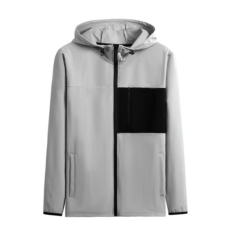 Otoño de los hombres chaqueta con capucha deportes de secado rápido corriendo cremallera cortavientos nylon estiramiento de cuatro lados más el tamaño en stock al por mayor