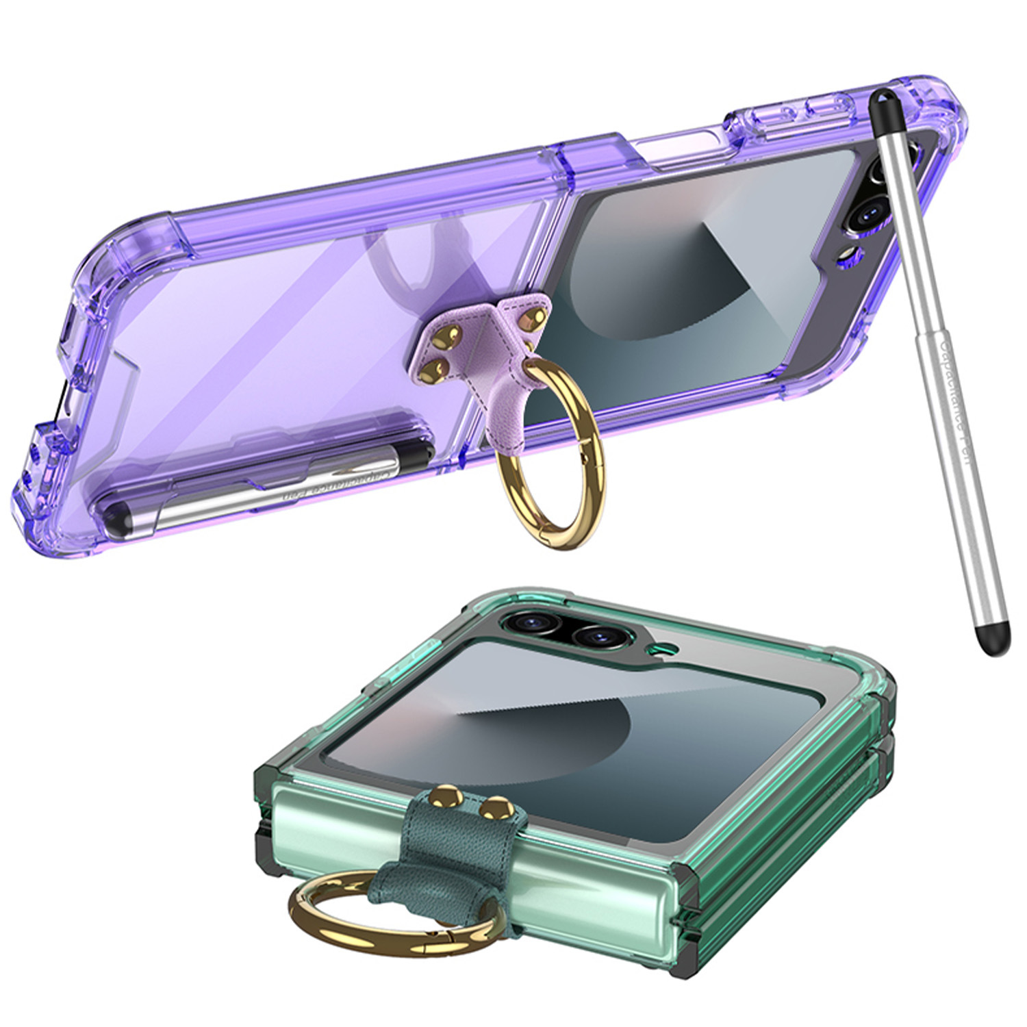 Aplicable a Samsung Z Flip6 de moda caja de teléfono móvil plegable bolsa de aire cubierta transparente con bolígrafo de pluma image 3