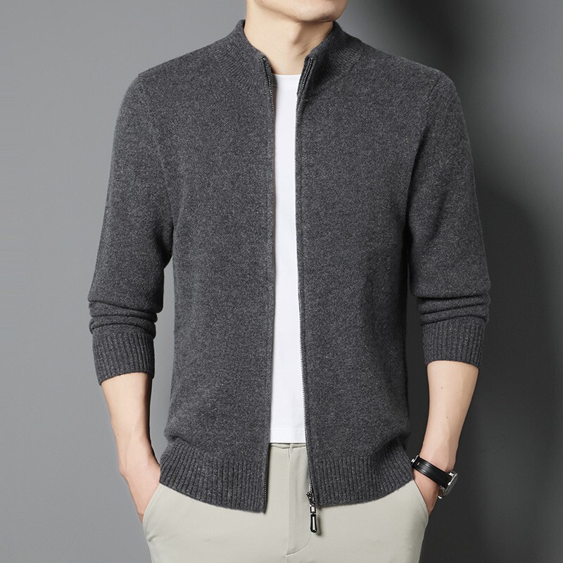 Stand Collar Sheep Wool Cardigan Men's Autumn and Winter Fashion Casual Pure Color Versatile High-End Loose Knitted Sweater Jacket Stand Collar Sheep Wool Cardigan Men's Autumn and Winter Fashion Casual Pure Color Versatile High-End Loose Knitted Sweater Jacket