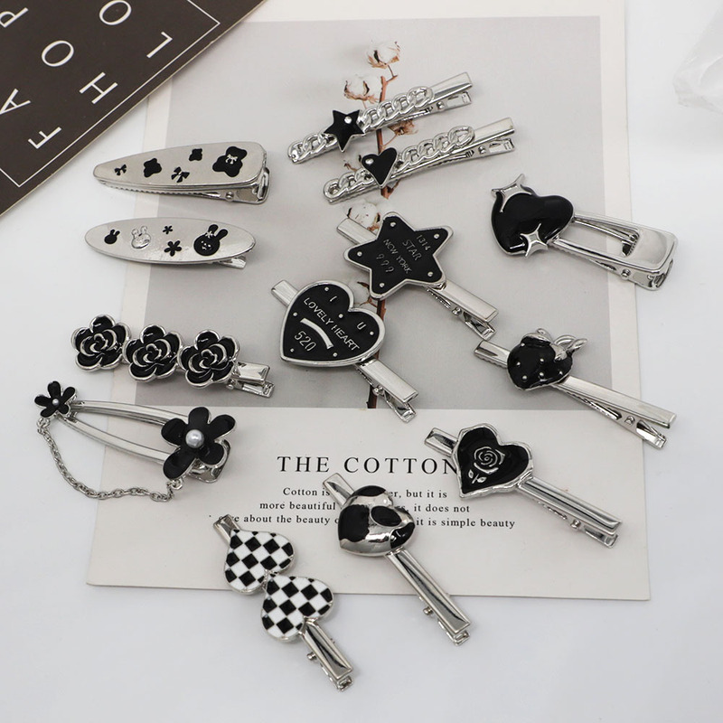 Colorful Black ~ y2g sweet cool hot girl girl dripping oil Love star hairpin bangs side clip