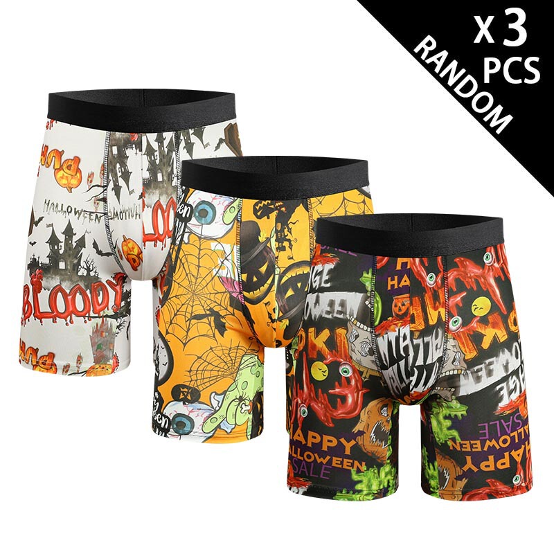 European and American cross-border Halloween theme lengthened leg sports stretch printed men's underwear breathable American size boxers
