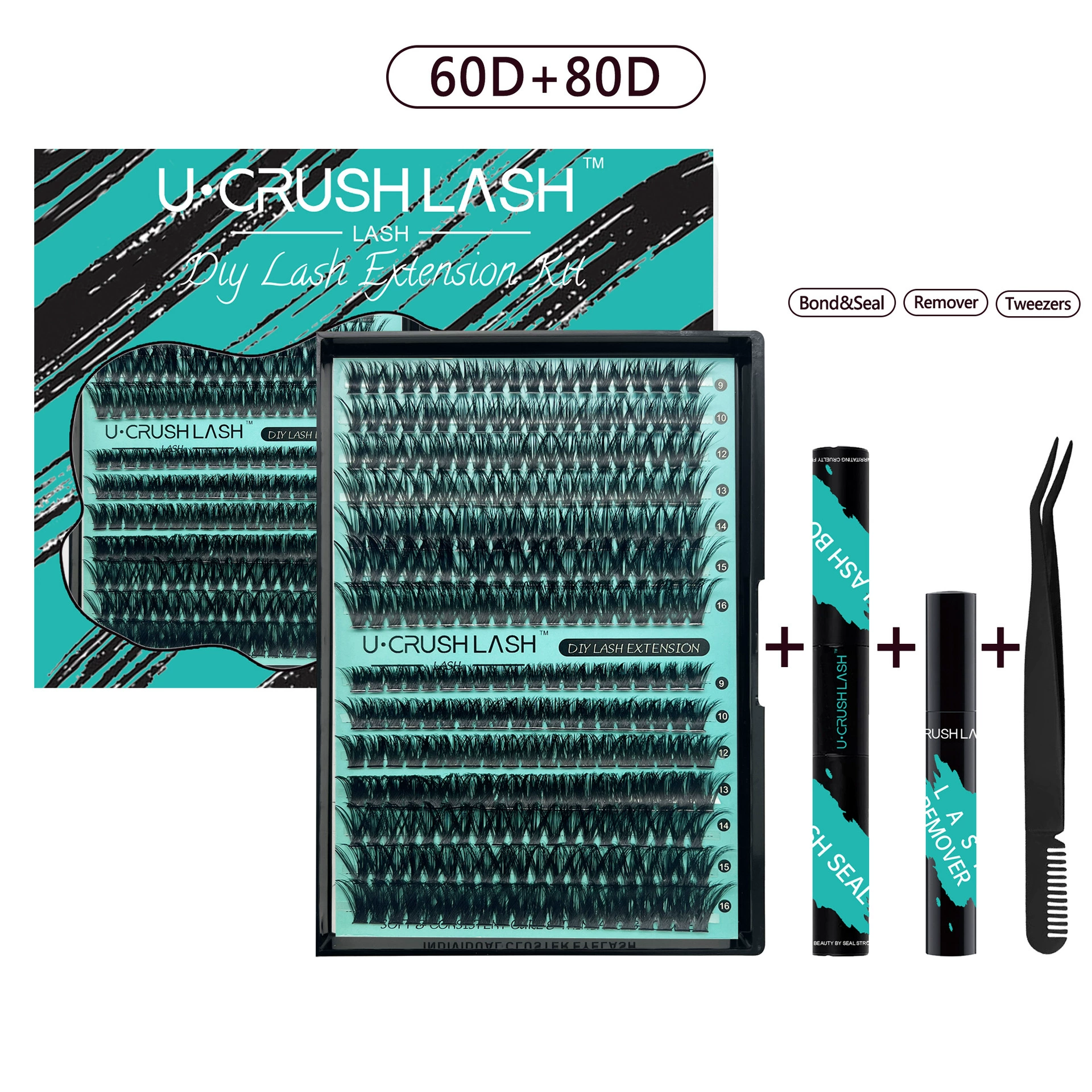 False Eyelash Cluster Set 280 pcs, multi-density D-volume clusters, black display box