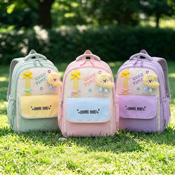 Cute Bowknot Girls' Backpack, Lightweight and Burden-Reducing, Kindergarten and Elementary School Student Schoolbag, Cartoon Doll Children's Backpack
