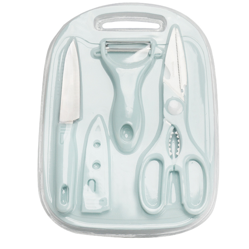 Cuchillo de frutas suplementarios para bebés de cuatro piezas Cuchillo de acero inoxidable Cuchillo de cepillado de melón Juego de tabla de cortar para verduras pp al por mayor