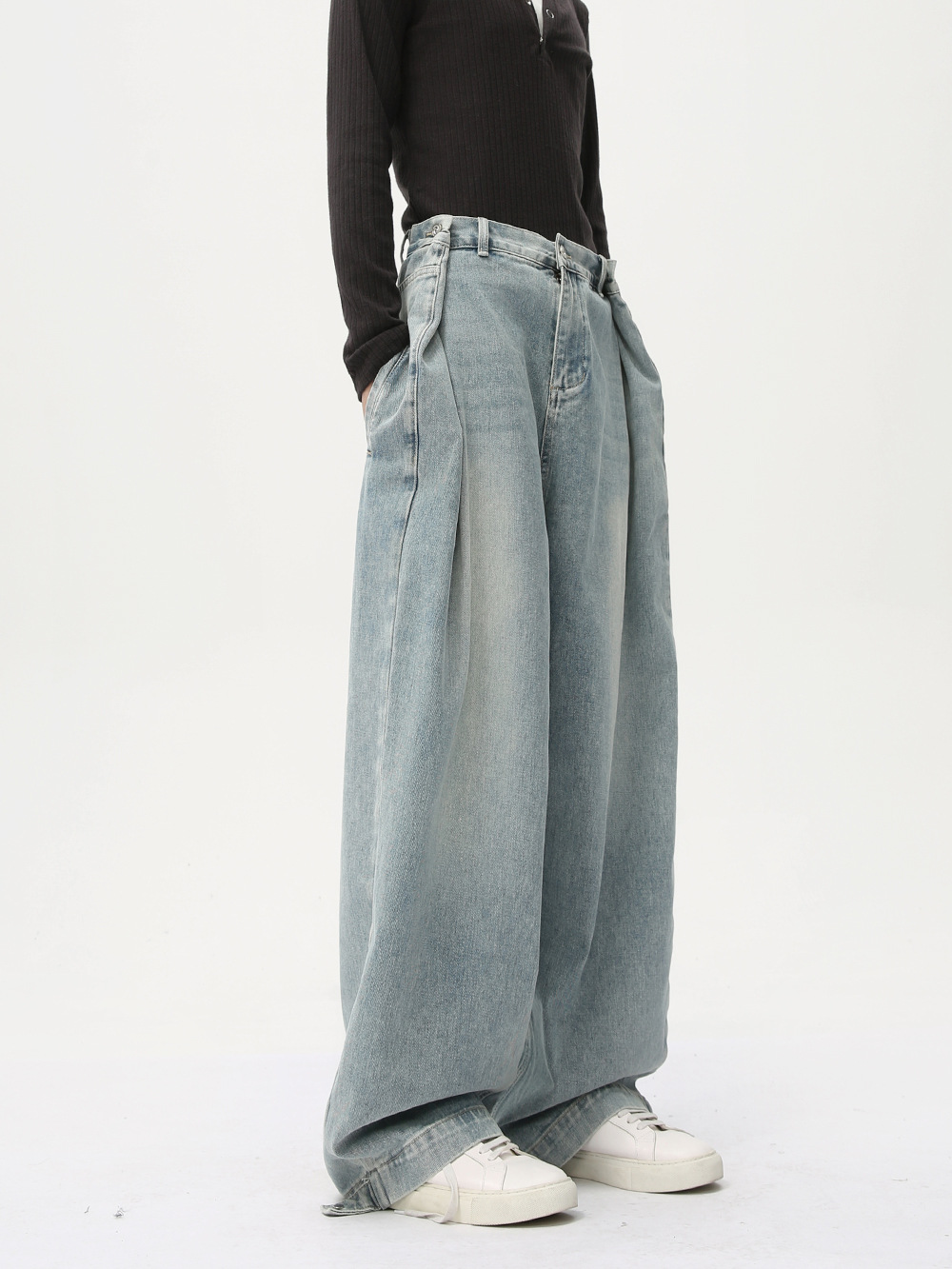 MTLCLOTHES Hombres| Nuevo nicho de diseño de pliegue deconstrucción de jeans de lavado con agua de barril recto americano