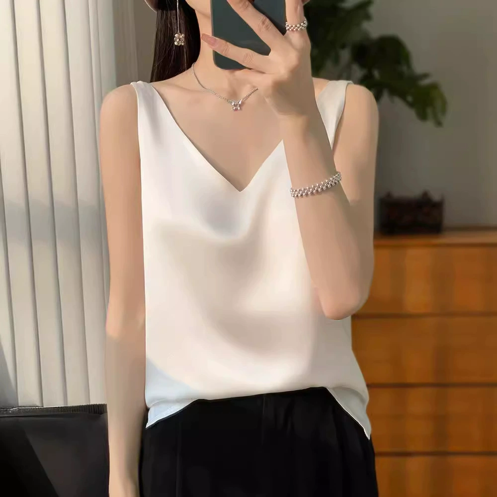 Стильный женский топ-камзол из сатина, новинка весны-лета, с V-образным вырезом, сексуальный, красивый, с открытой спинкой.