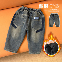男童加绒牛仔长裤子冬装秋冬款新款儿童装宝宝小童冬季保暖棉裤潮