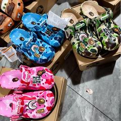 迷彩沙滩鞋男猿人头bape cro 联名款洞洞鞋低帮拖鞋男包头凉鞋女