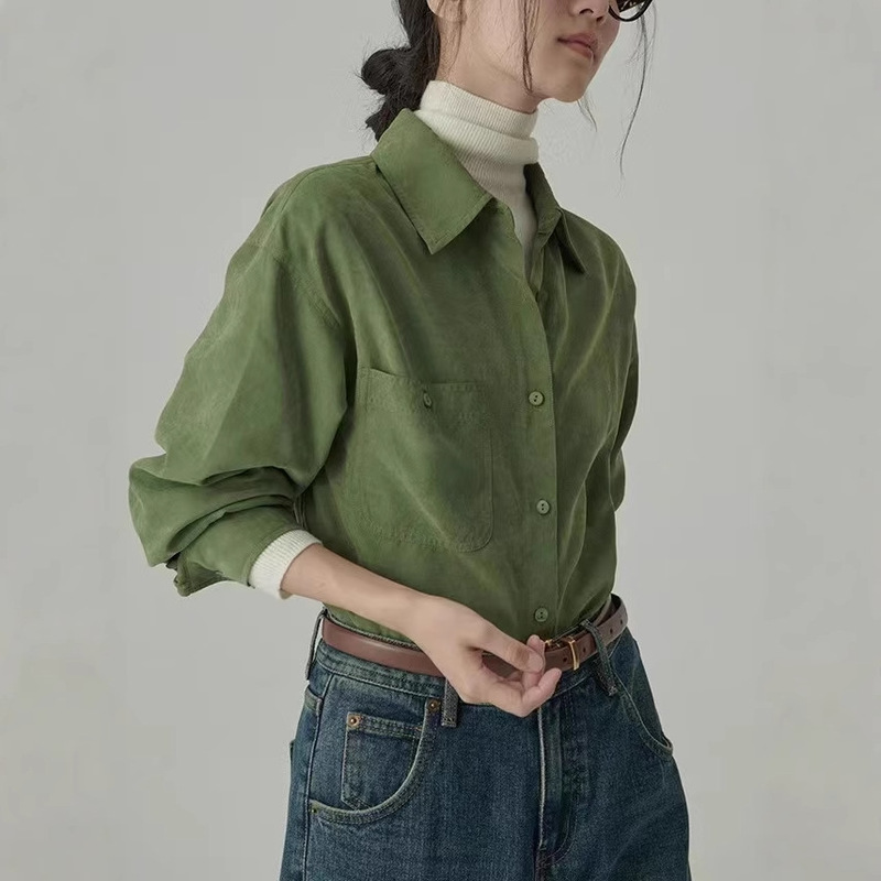 Restaurant HAVE/RICE Soft Velvet Shirt New Atmosphere Dopamine Color Joker Shirt Top Women