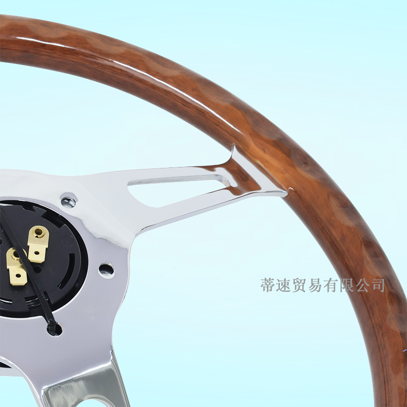 Best-selling modified car steering wheel, classic retro 15inch peach wood color steering wheel, 380MM electroplated bracket with concave center