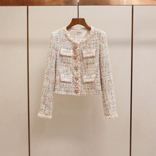 Sp's New Autum Style High-End French Style Heavy Industry Diamond Braided Tweed Round Neck Short Outwear for Women
