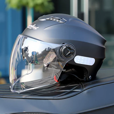 Motosiklet kaskı (dəbilqə) Electric Motorcycles, Suitable for All Seasons - matt-black-double-mirror-transparent-mirror-one-size-fits-all