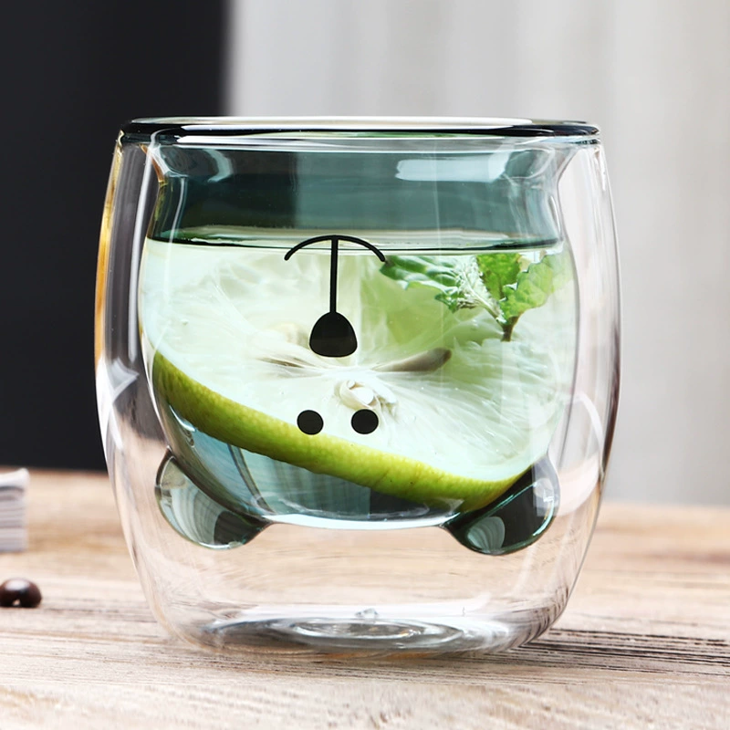 Double-wall Glass Cup (Little Bear) 250 ml — Cute Inner Bear, Insulated Colorful Home Mug