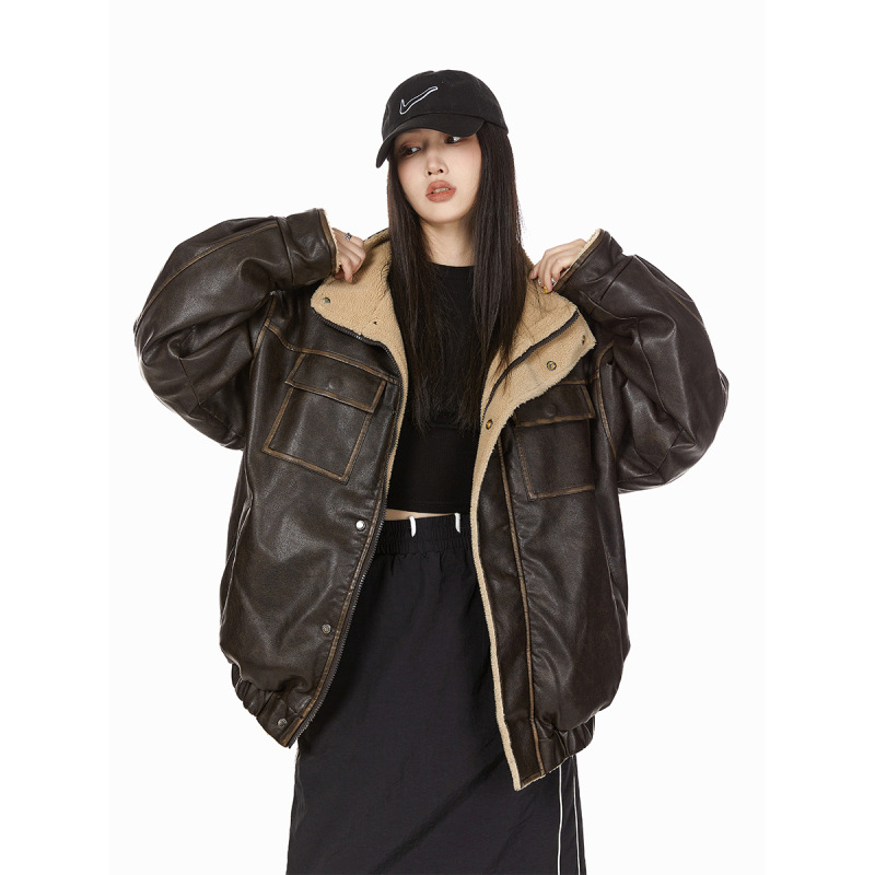 ICH MODE美式美拉德皮衣外套女2025新款春秋季棉服皮夹克夹棉加厚|undefined