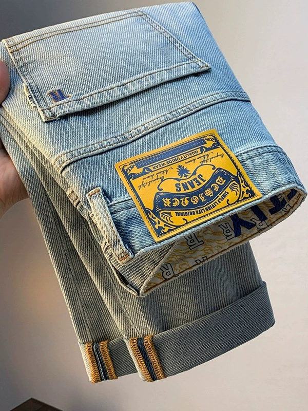 Summer light retro jeans for leisure, elastic trousers, slim fit, wholesale