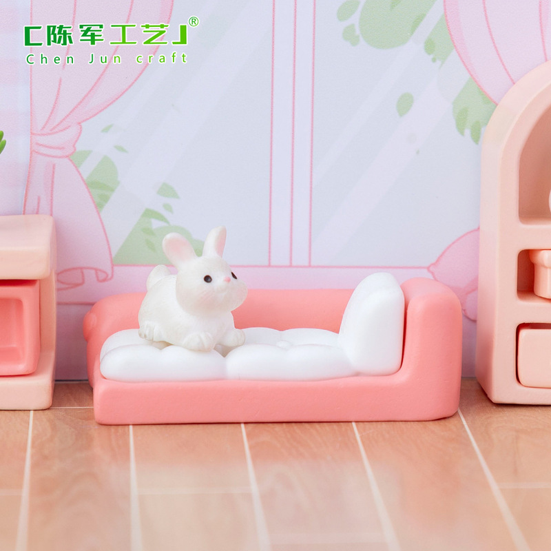 创意粉色少女心娃娃屋客厅沙发家具 微景观diy装饰品配件微缩小摆|undefined