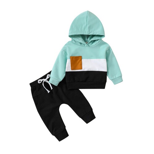 One-piece delivery for children's autumn and winter color-matching hooded hoodie suit for boys 'casual two-piece set