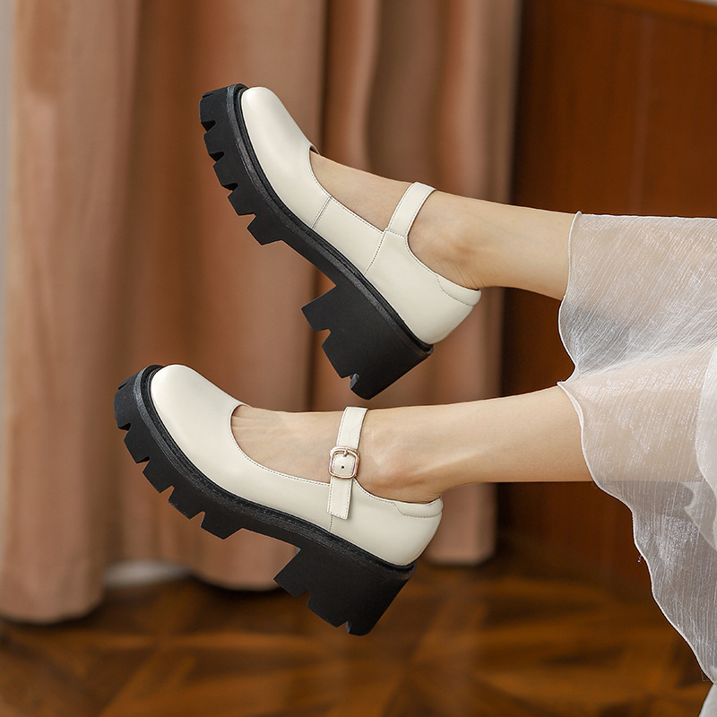 清仓复古玛丽珍单鞋女2025新款粗跟松糕厚底一字扣带法式小皮鞋女