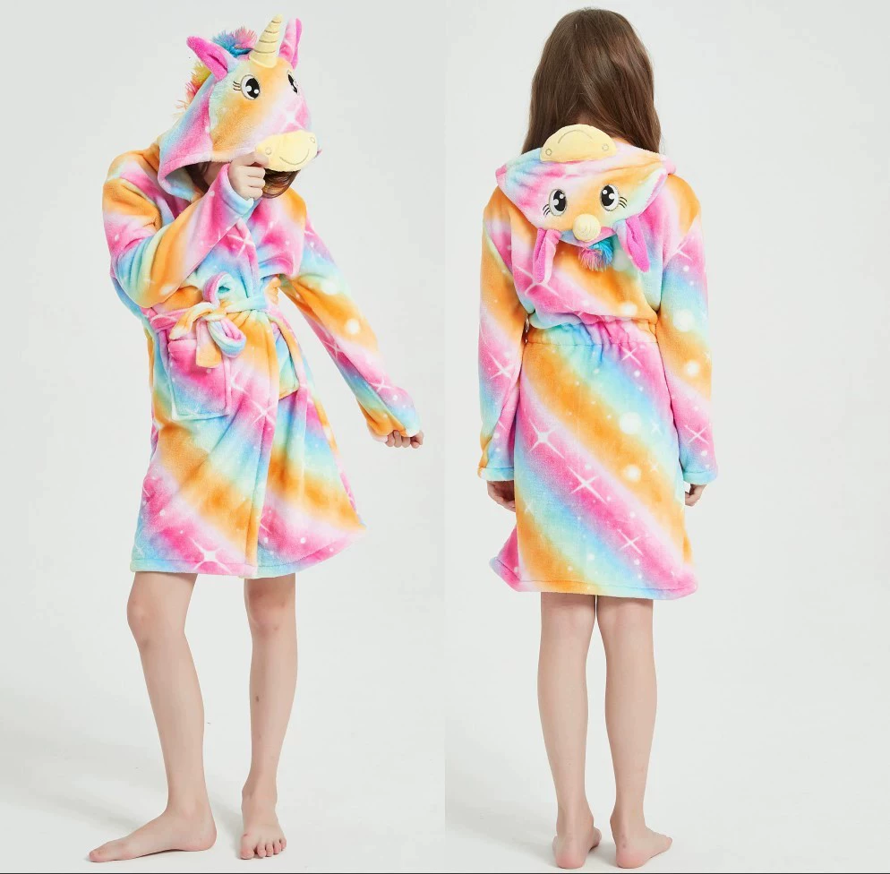 Rainbow children's flannel bathrobe, cartoon pijama