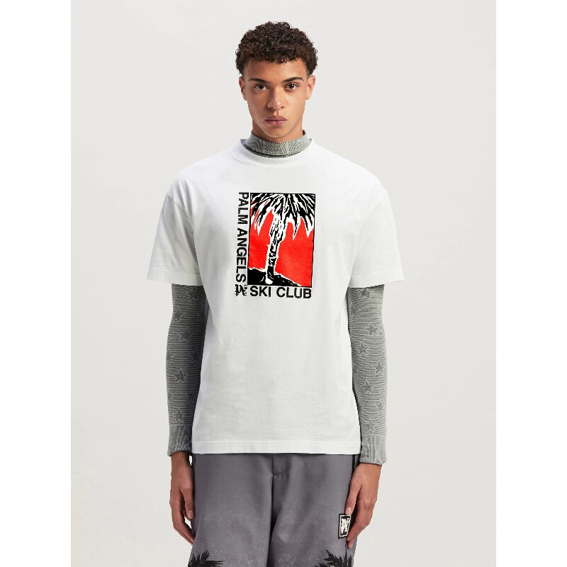 Palm Angels Palm Angels Pa Palm Tree Coconut Tree Print Short-Sleeved High-End American Fashion Brand Round Neck T-Shirt for Men