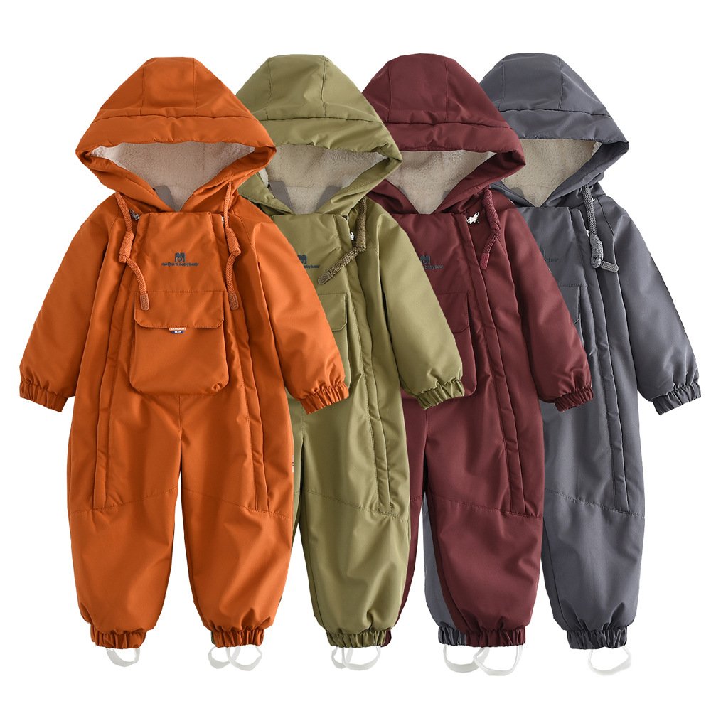 Winter windproof waterproof warm children's ski ski suit with hood