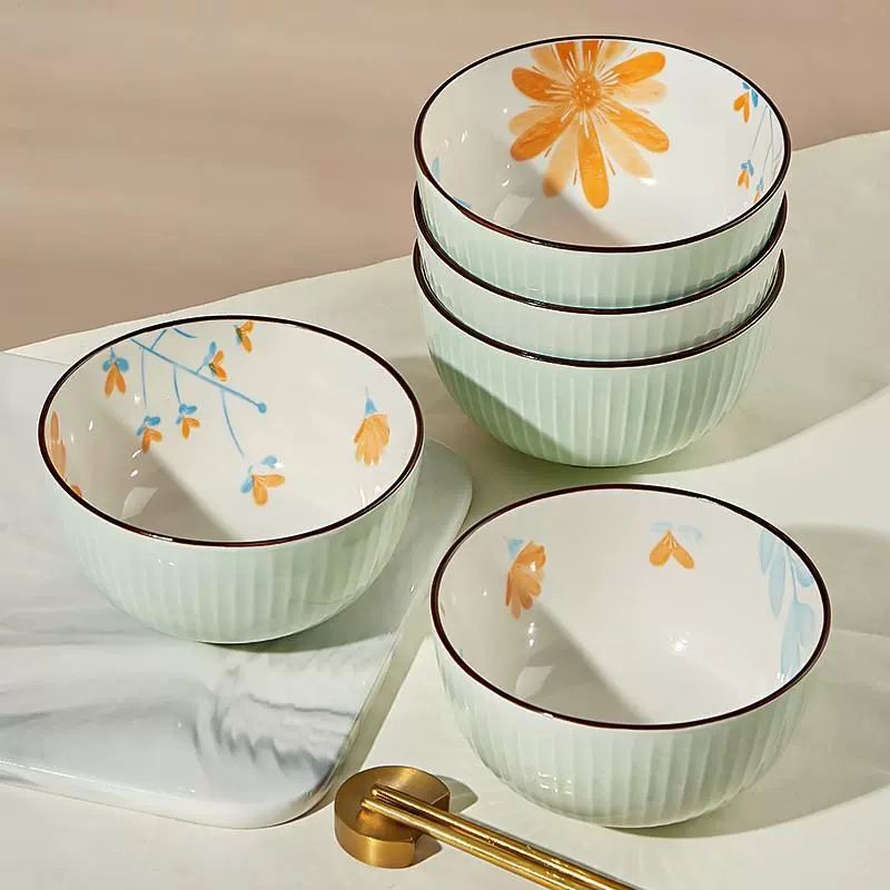 Japanese-Style Ceramic Rice Bowl 5inch Beautiful Household Rice Bowls Small Bowls 2025 New Model Bowl and Plate Set Tableware
