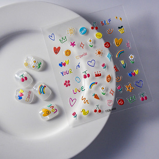 Small Fresh Rainbow Flower 5D Nail Art Sticker Cartoon Five-pointed Star Small Pattern Children's Nail Sticker Lasting Waterproof