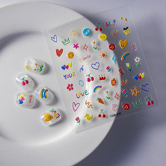 小清新彩虹花朵5D美甲貼紙卡通五角星小圖案兒童指甲貼紙持久防水