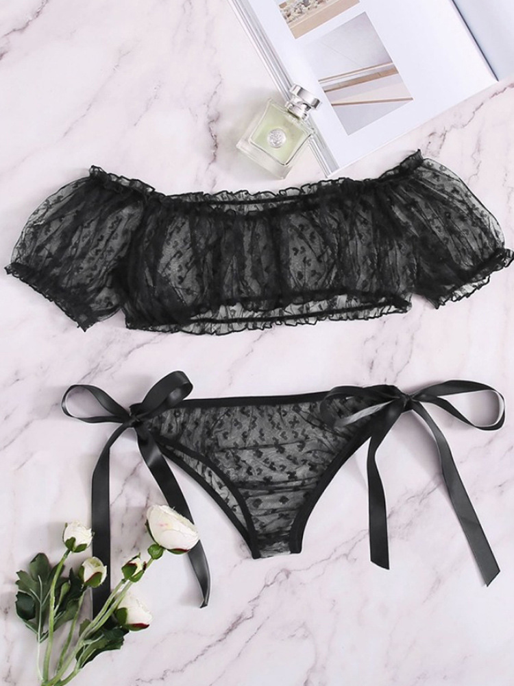 Large One Shoulder Sexy Lace Pure Desire Bra Underwear Two piece Perspective Set 08_voghion.com