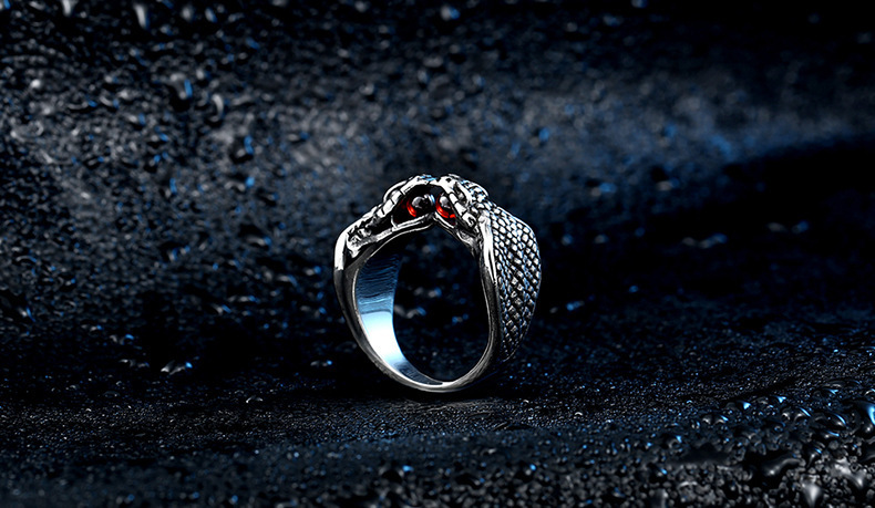 Steel Warrior Vintage Jewelry – Stainless Steel Men's Double-Headed Snake Ring with Zircon Inlay
