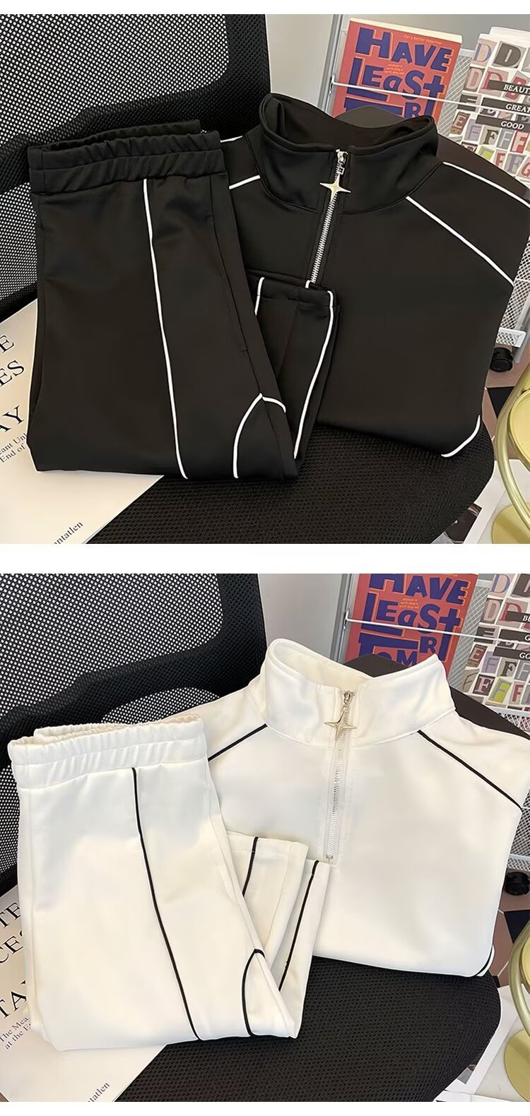 Men's Summer Handsome Casual Sports Suit Korean Loose Fit Half Zip T-Shirt And Shorts Two-Piece Set_viptrois.com