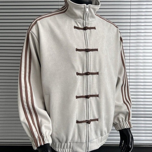 Blue and white spliced ​​three-stripe stand-up collar jacket, popular autumn wear for men, new Chinese-style button-down Tang suit top