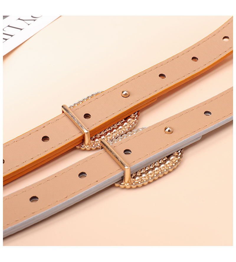 Solid Color Pattern Women's Gender Elegant Simple Style Solid Color Pu Leather Alloy Inlay Rhinestones Pearl Women's Leather Belts