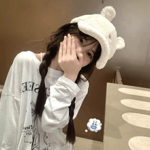 兔兔耳朵羊羔毛绒棒球帽子女秋冬女显脸小韩版爱心可爱甜妹鸭舌帽