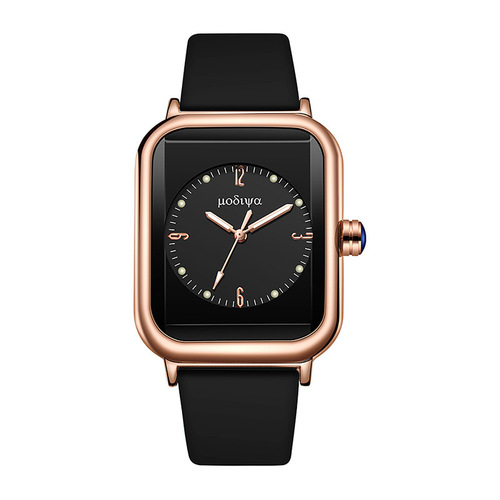 Literary square luminous quartz watch Internet celebrity fashion color silicone small square watch male and female student couple watch