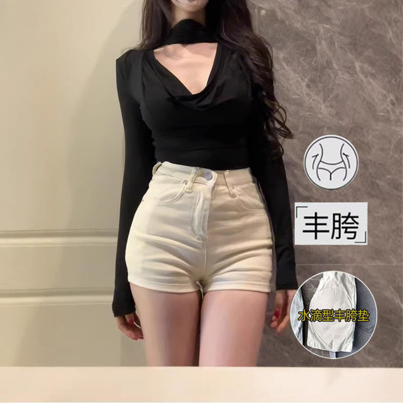 Women's white denim shorts with hip pads, 2026 summer new style, tight-fitting high-waisted, hip-hugging ultra-short hot pants Women's white denim shorts with hip pads, 2026 summer new style, tight-fitting high-waisted, hip-hugging ultra-short hot pants