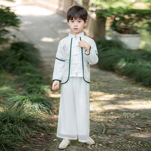 Hanfu suit 24 spring mid-sleeve two-piece chiffon western style children's ink Chinese style ethnic girl fairy