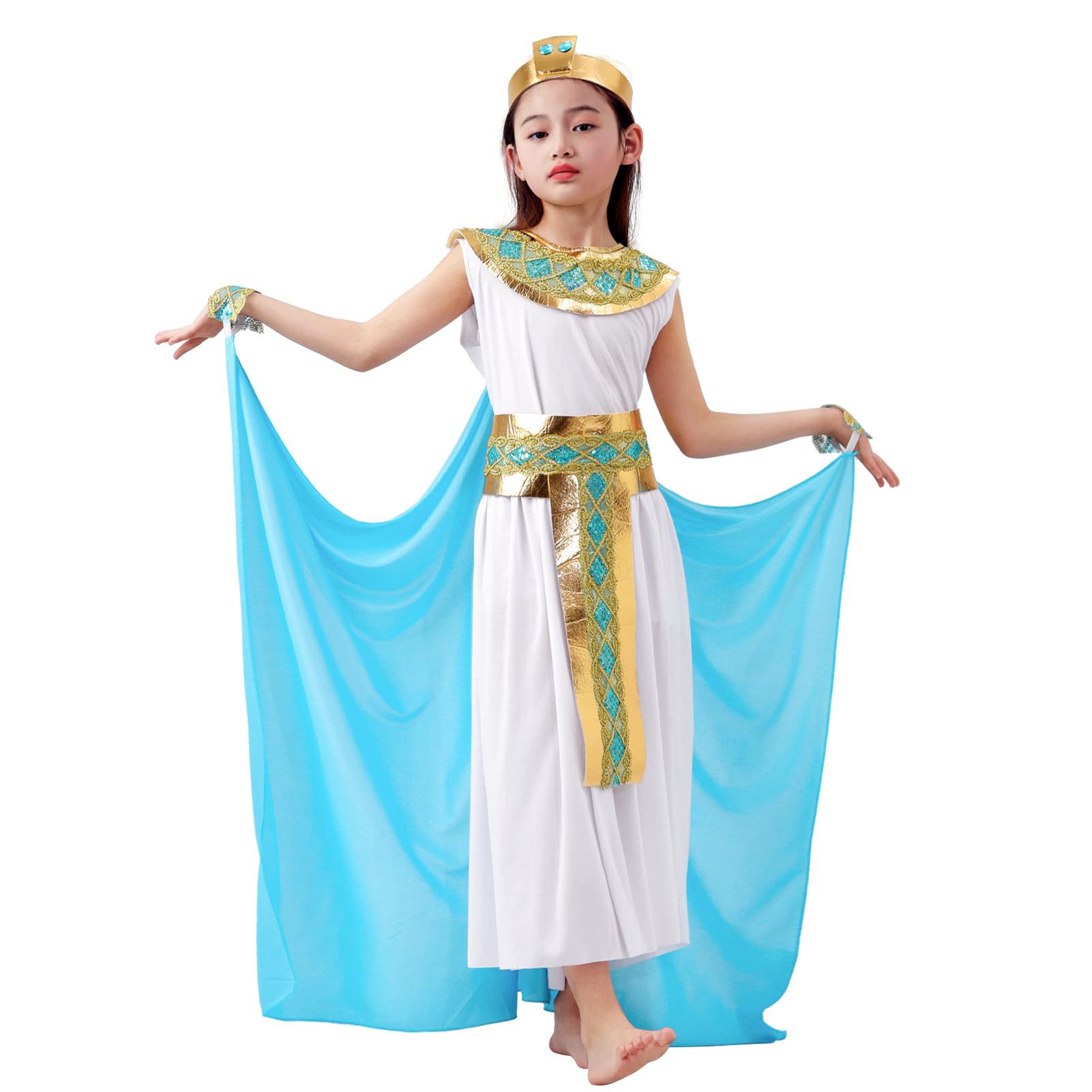 2025 Amazon Children's Dress Egyptian Princess Cosplay Solid Color Sleeveless Girls Performance Dress