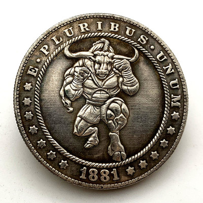 1881流浪币牛魔王黄铜旧银纪念章 动物把玩魔术铜银硬币你纪念币|ms