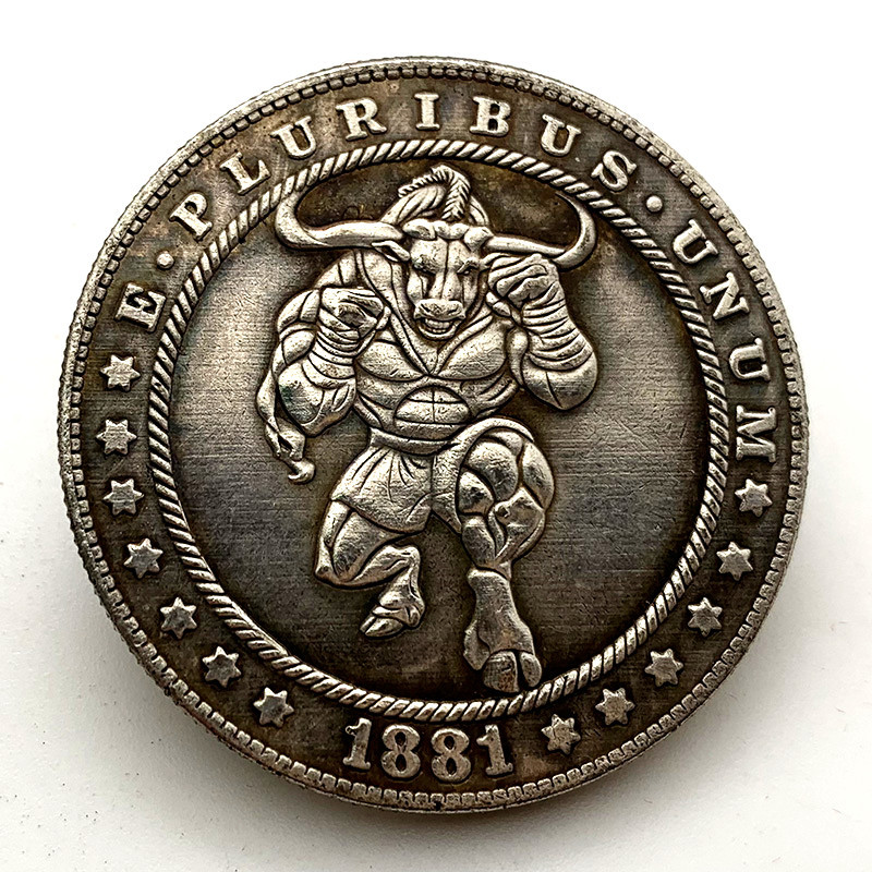 1881流浪币牛魔王黄铜旧银纪念章 动物把玩魔术铜银硬币你纪念币|ms
