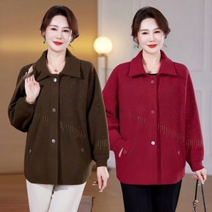 Mother spring and autumn foreign temperament coat 2025 new middle-aged women's loose plus size lapel knitted cardigan