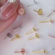 925纯银平头针平底耳钉半成品珍珠粘贴耳钉 珠盘耳钉手工制作材料