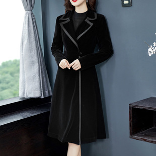 European and American real shot in stock velvet trench coat long skirt coat